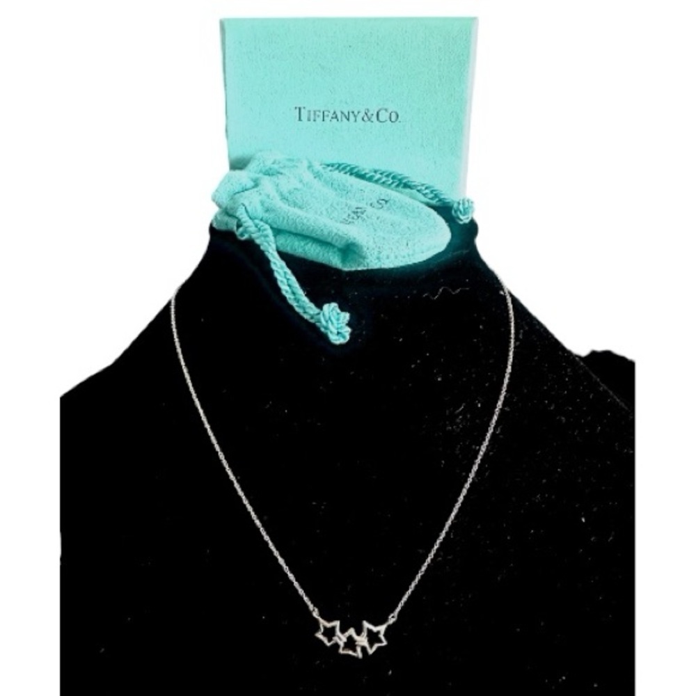 Tiffany & Co Sterling Silver Open Triple Star Necklace 925 w Box & Pouch - Picture 2 of 8
